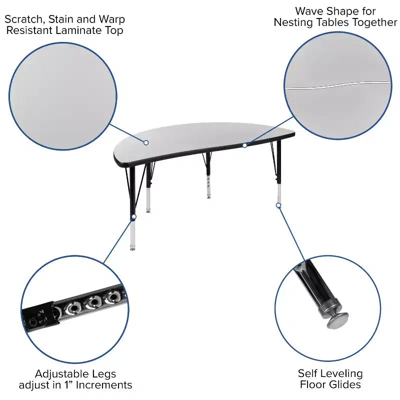47.5" Half-Circle Wave Collaborative Activity Table, Height Adjustable