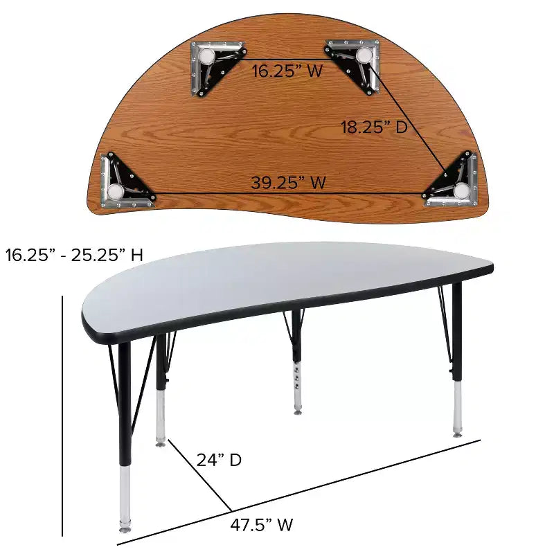 47.5" Half-Circle Wave Collaborative Activity Table, Height Adjustable