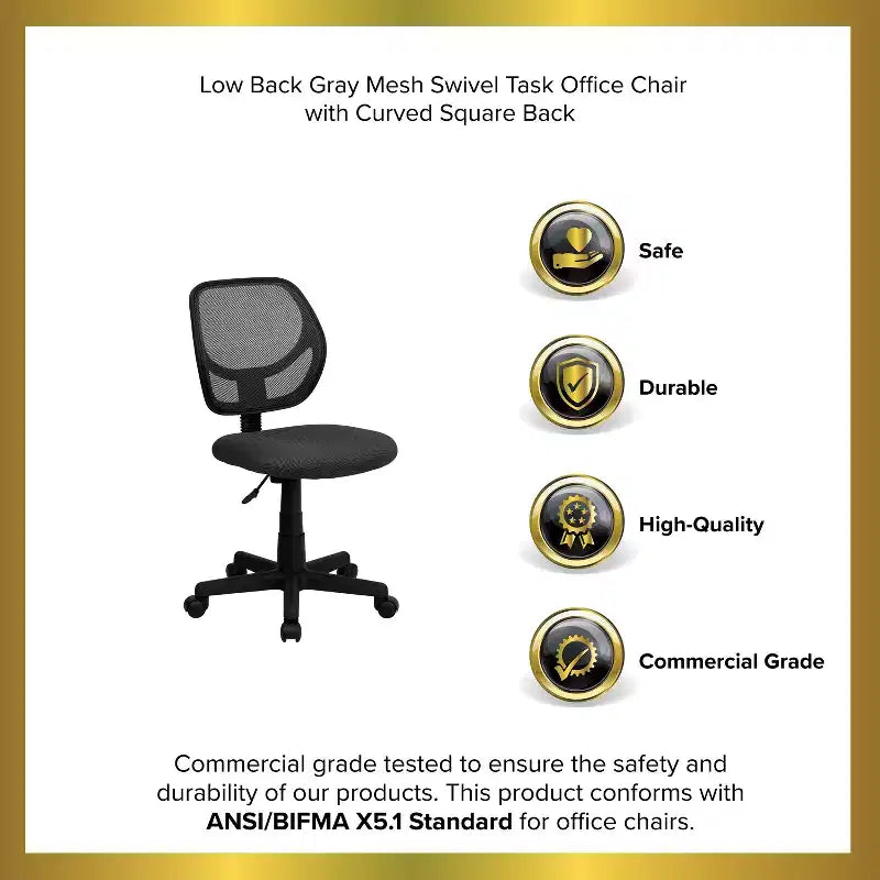 Mid-Back Mesh Swivel Task Chair with Curved Square Back