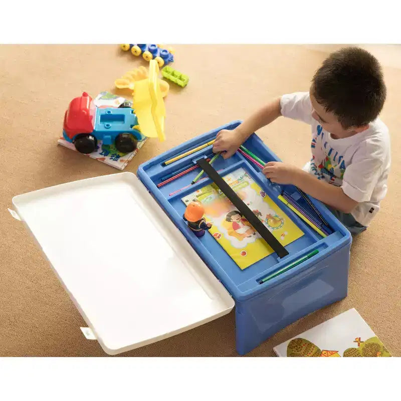 Kids Portable Foldable Plastic Lap Tray in Blue & White