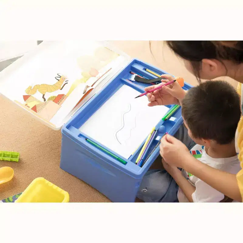 Kids Portable Foldable Plastic Lap Tray in Blue & White