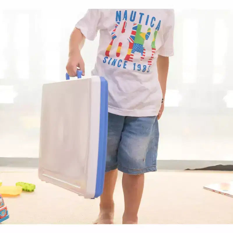 Kids Portable Foldable Plastic Lap Tray in Blue & White