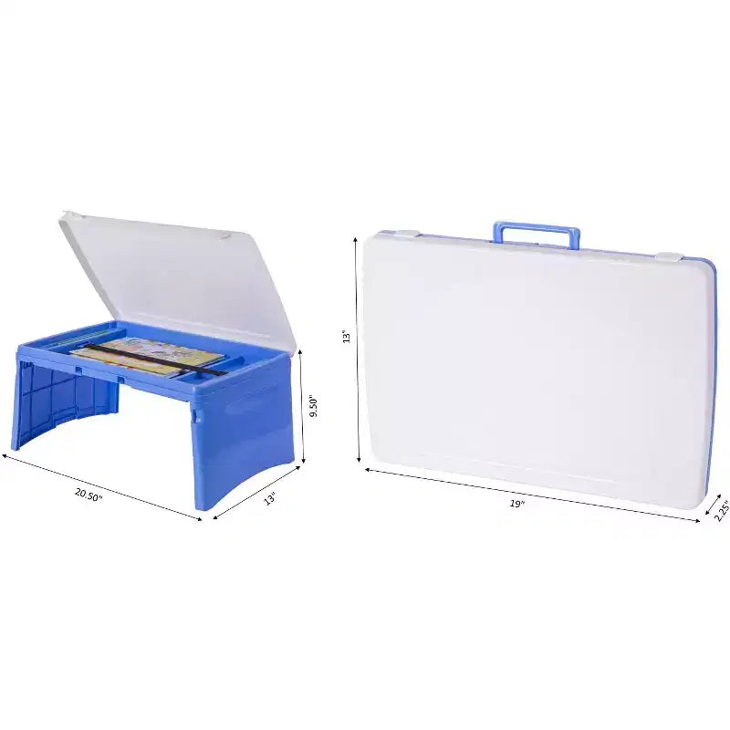 Kids Portable Foldable Plastic Lap Tray in Blue & White