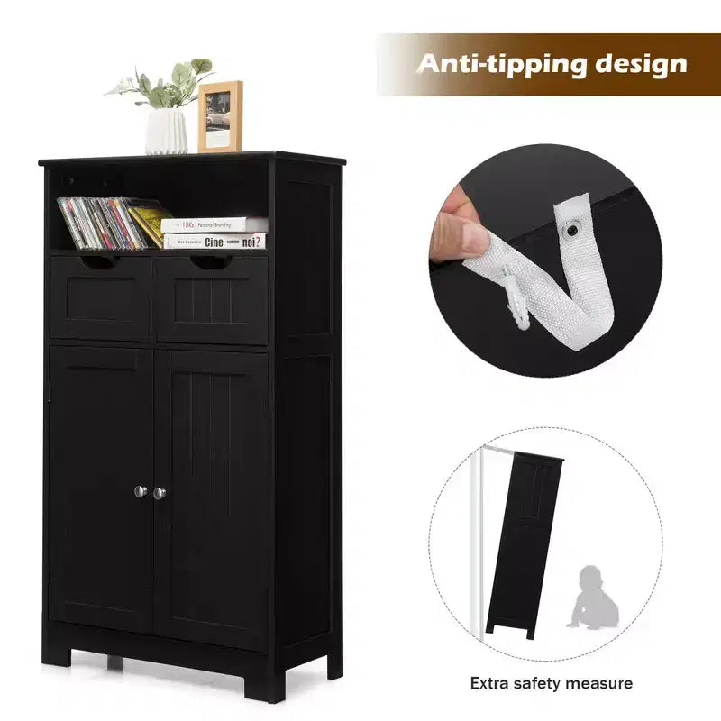 Bathroom Floor Cabinet Wooden Storage Organizer with Drawer & Doors