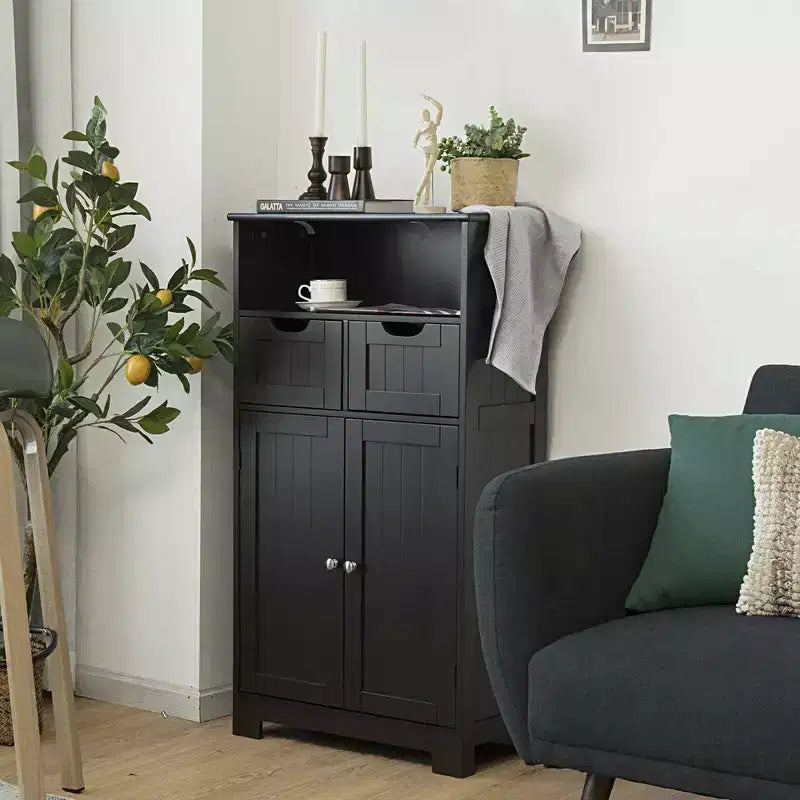 Bathroom Floor Cabinet Wooden Storage Organizer with Drawer & Doors