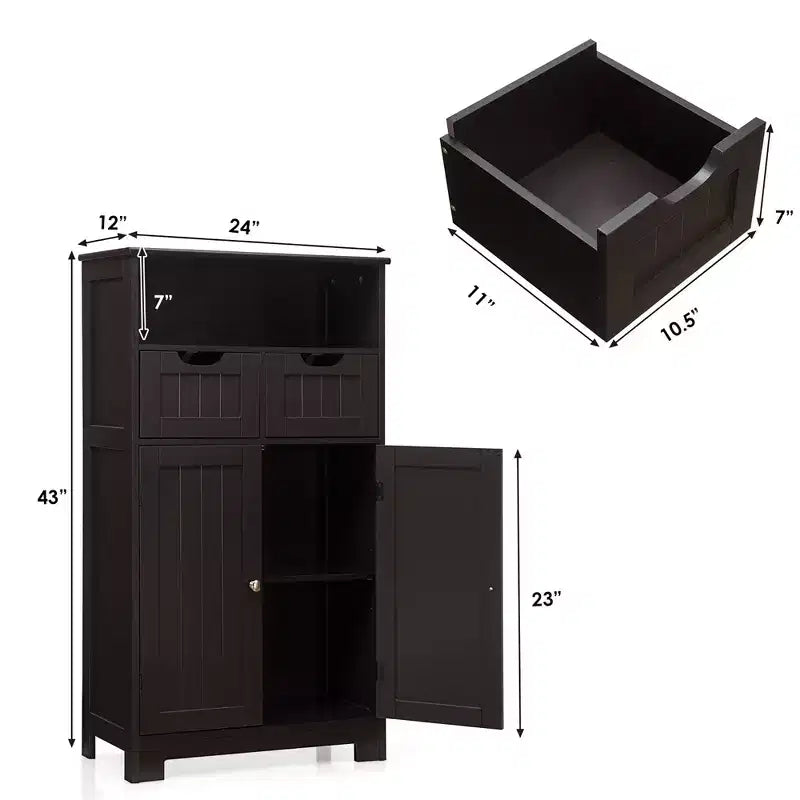 Bathroom Floor Cabinet Wooden Storage Organizer with Drawer & Doors