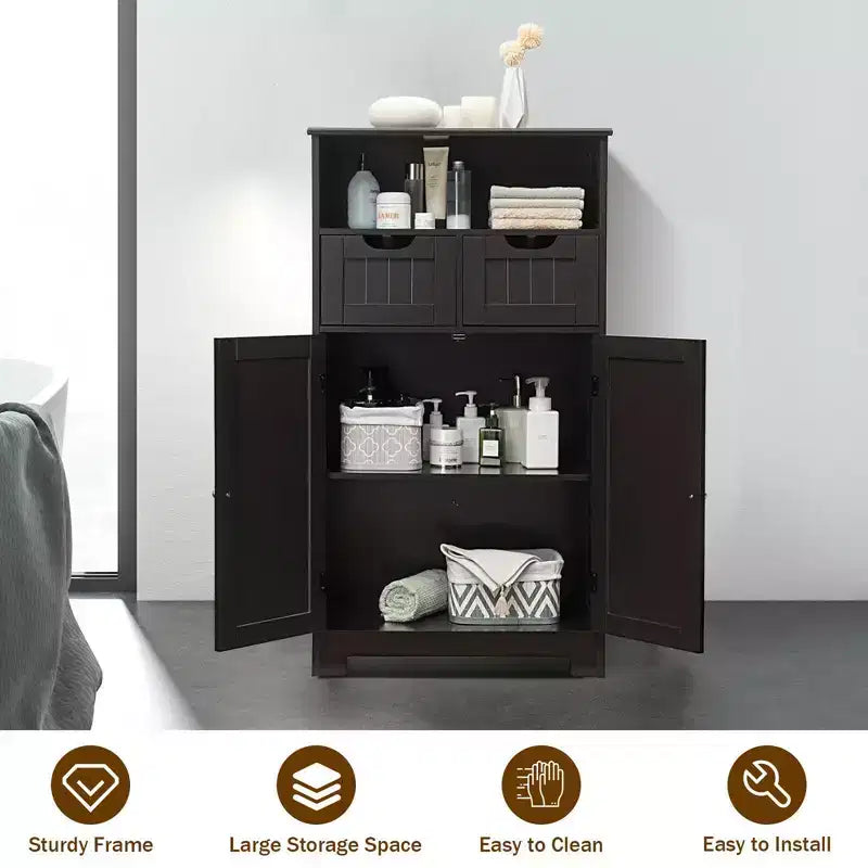 Bathroom Floor Cabinet Wooden Storage Organizer with Drawer & Doors