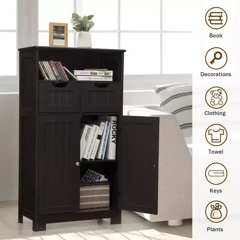 Bathroom Floor Cabinet Wooden Storage Organizer with Drawer & Doors