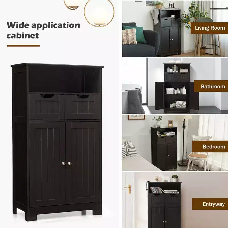 Bathroom Floor Cabinet Wooden Storage Organizer with Drawer & Doors