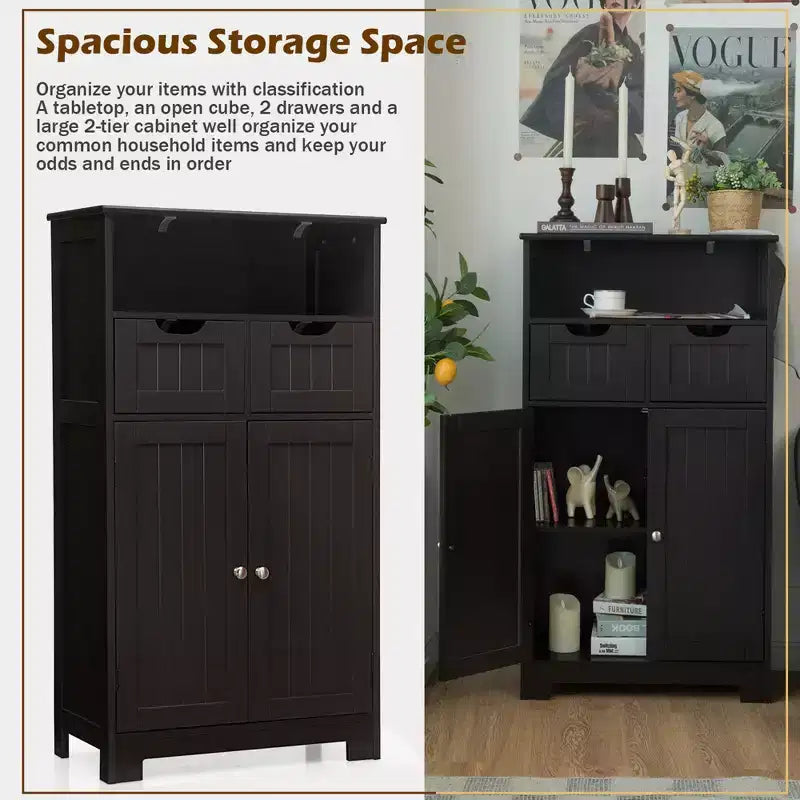 Bathroom Floor Cabinet Wooden Storage Organizer with Drawer & Doors