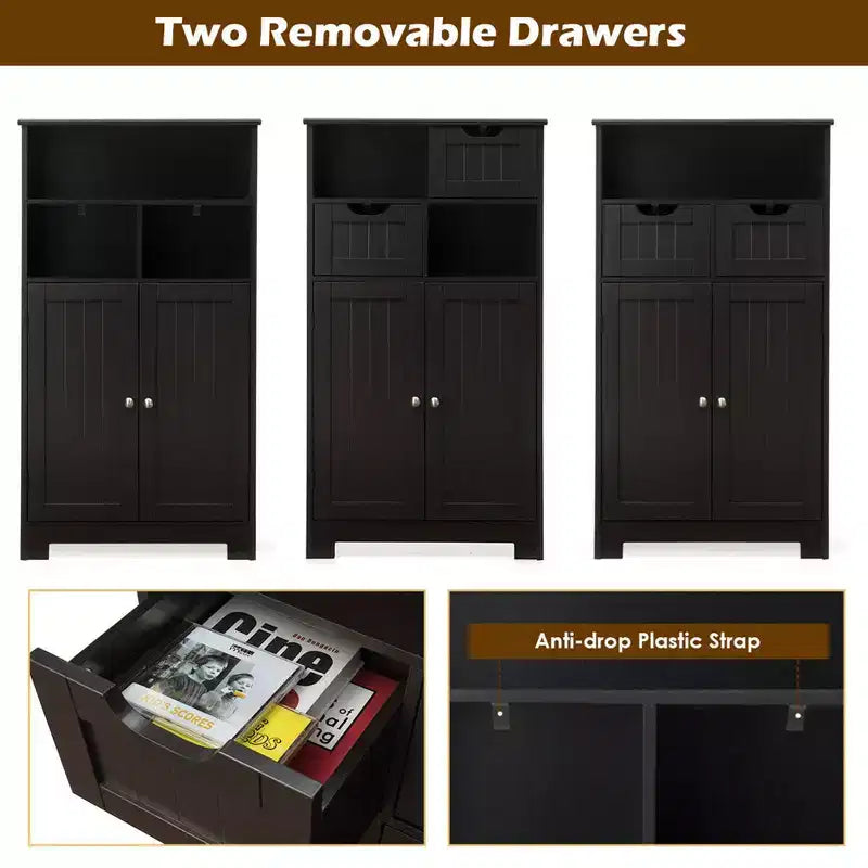 Bathroom Floor Cabinet Wooden Storage Organizer with Drawer & Doors