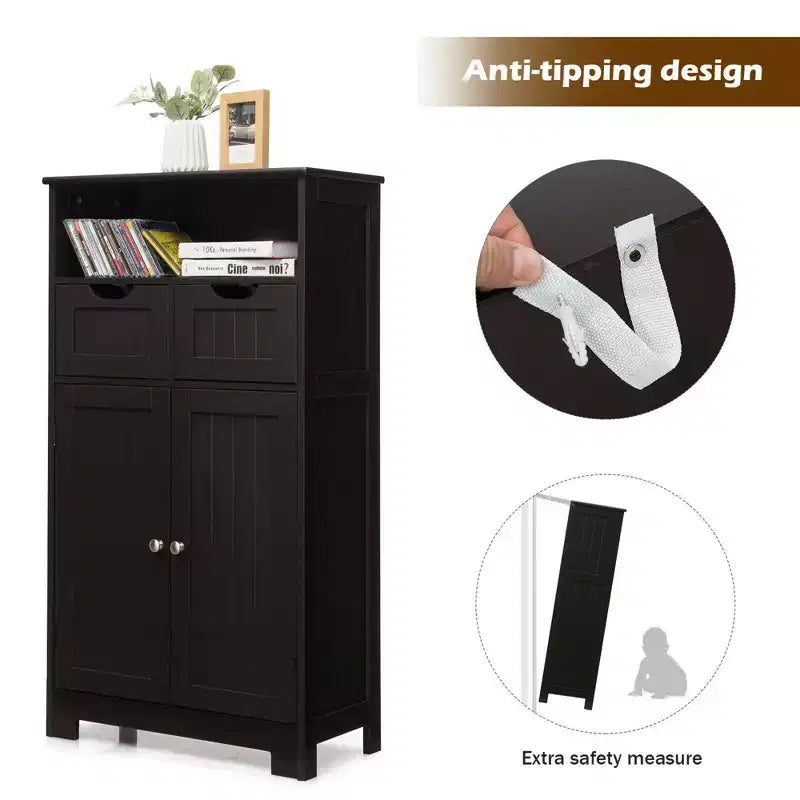 Bathroom Floor Cabinet Wooden Storage Organizer with Drawer & Doors