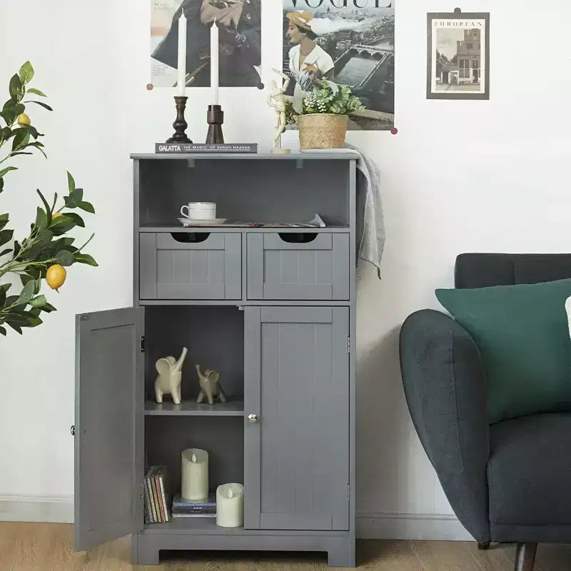 Bathroom Floor Cabinet Wooden Storage Organizer with Drawer & Doors