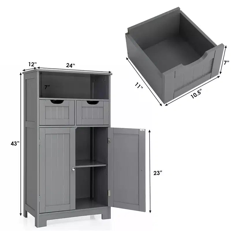 Bathroom Floor Cabinet Wooden Storage Organizer with Drawer & Doors