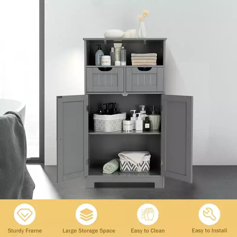 Bathroom Floor Cabinet Wooden Storage Organizer with Drawer & Doors