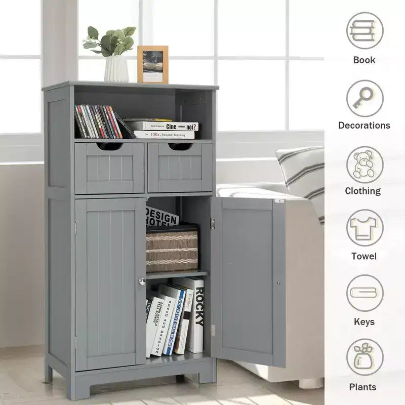 Bathroom Floor Cabinet Wooden Storage Organizer with Drawer & Doors