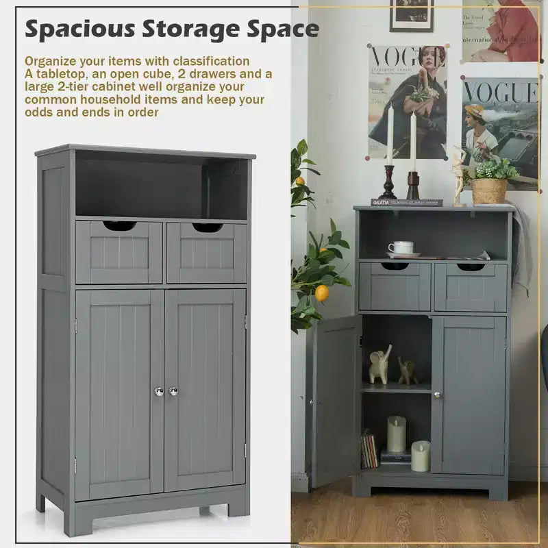 Bathroom Floor Cabinet Wooden Storage Organizer with Drawer & Doors