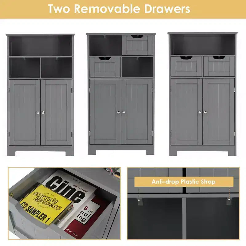 Bathroom Floor Cabinet Wooden Storage Organizer with Drawer & Doors