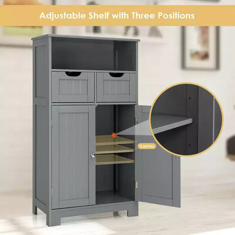 Bathroom Floor Cabinet Wooden Storage Organizer with Drawer & Doors
