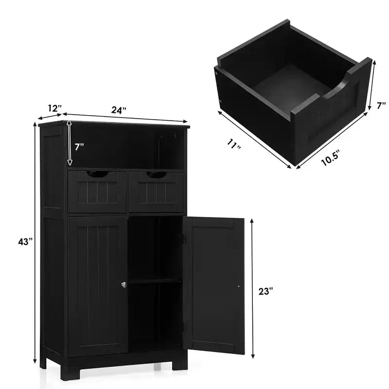 Bathroom Floor Cabinet Wooden Storage Organizer with Drawer & Doors