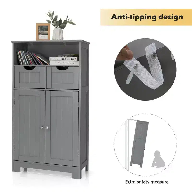 Bathroom Floor Cabinet Wooden Storage Organizer with Drawer & Doors