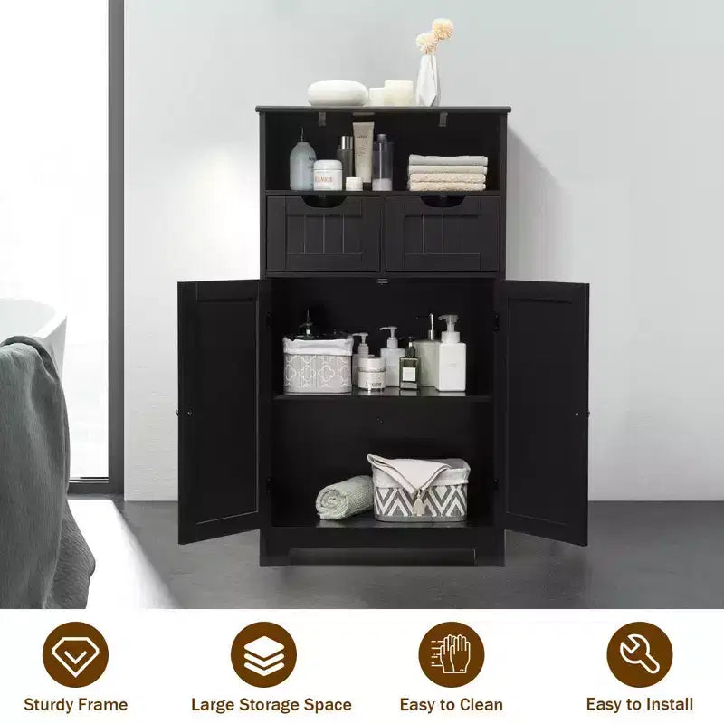 Bathroom Floor Cabinet Wooden Storage Organizer with Drawer & Doors