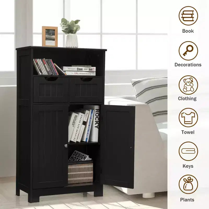 Bathroom Floor Cabinet Wooden Storage Organizer with Drawer & Doors