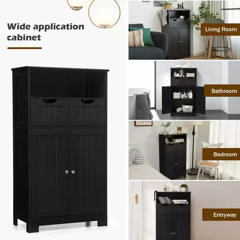Bathroom Floor Cabinet Wooden Storage Organizer with Drawer & Doors