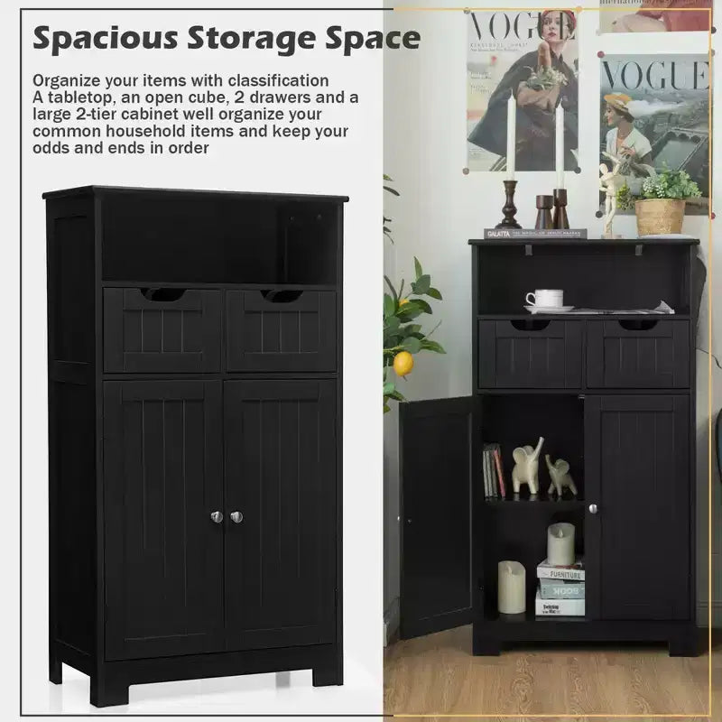 Bathroom Floor Cabinet Wooden Storage Organizer with Drawer & Doors
