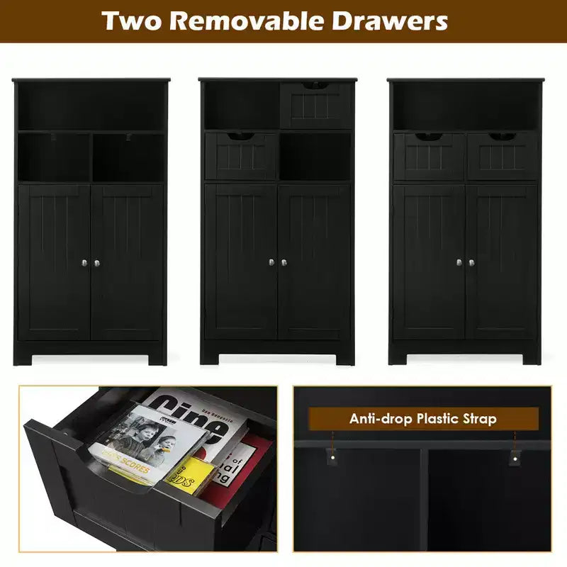 Bathroom Floor Cabinet Wooden Storage Organizer with Drawer & Doors